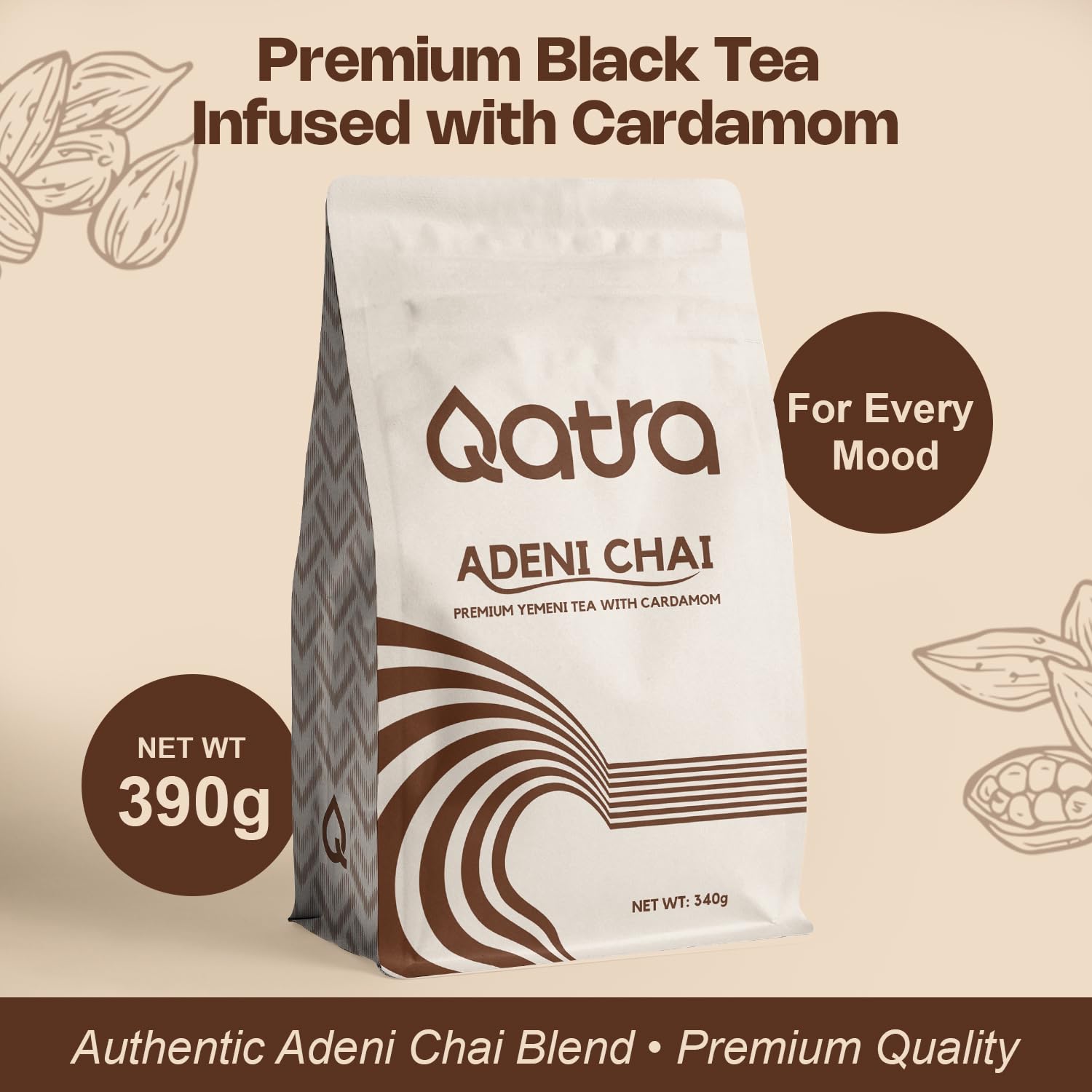 Qatra Adeni Chai - Traditional Yemeni Tea with Cardamom | Rich & Creamy Milk Tea | Authentic Adeni Chai Blend | Premium Loose Tea 340g