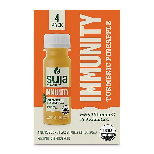 Suja Organic Immunity Defense Shot (2 Fl Oz x 4 Count) with Turmeric and Ginger | Immunity Boost & Support | Functional Shots | Cold-Pressed Juice