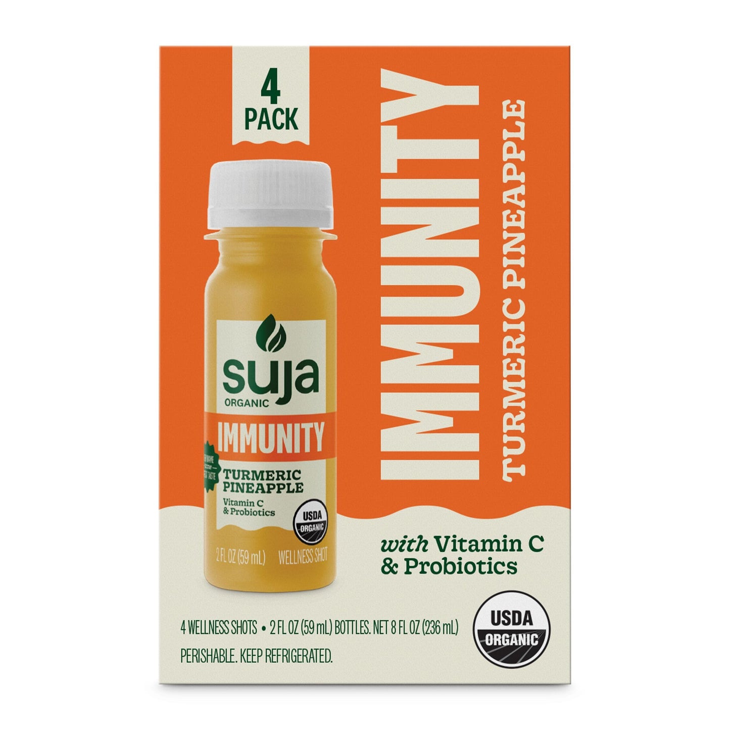Suja Organic Immunity Defense Shot (2 Fl Oz x 4 Count) with Turmeric and Ginger | Immunity Boost & Support | Functional Shots | Cold-Pressed Juice