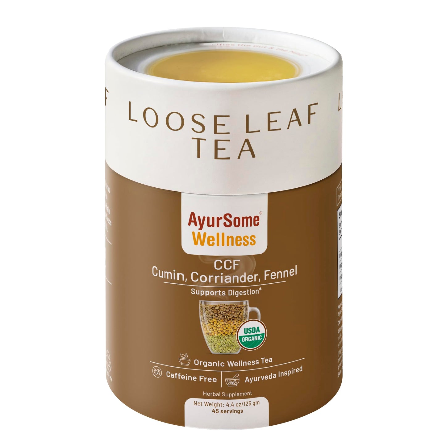 CCF Tea - Organic Cumin Coriander Fennel, Herbal, Vegan, Ayurvedic Loose Leaf Tea to support Digestion* - Organic Ingredients. Caffeine free Herbal