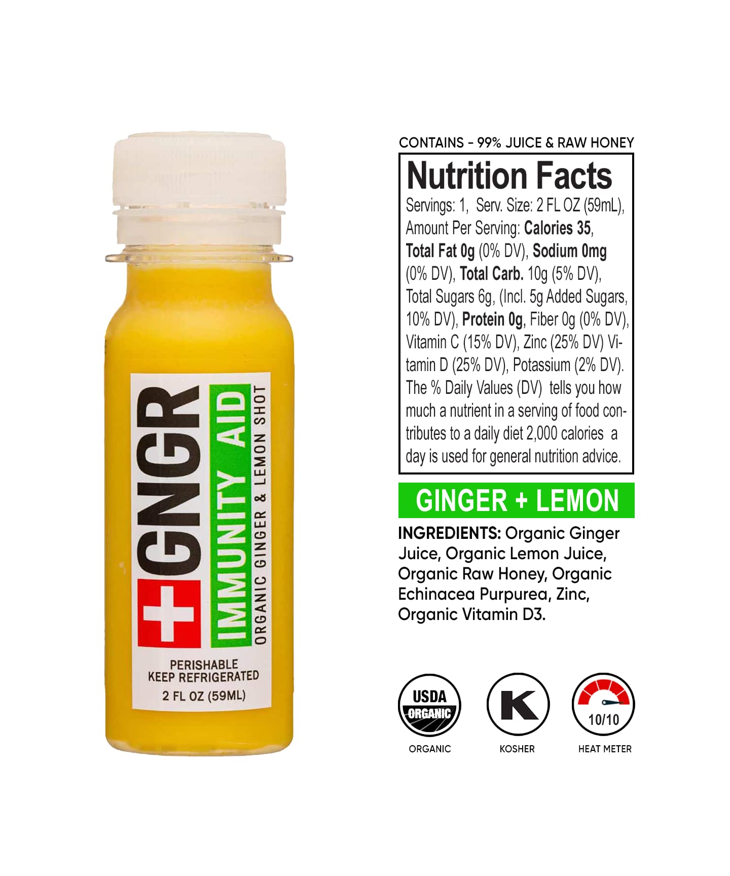 GNGR 24 Shots Variety Pack of Organic Cold-Pressed Ginger Shots - 4 Target Formulas with Peruvian Ginger, High-Absorption Turmeric & Vitamin C