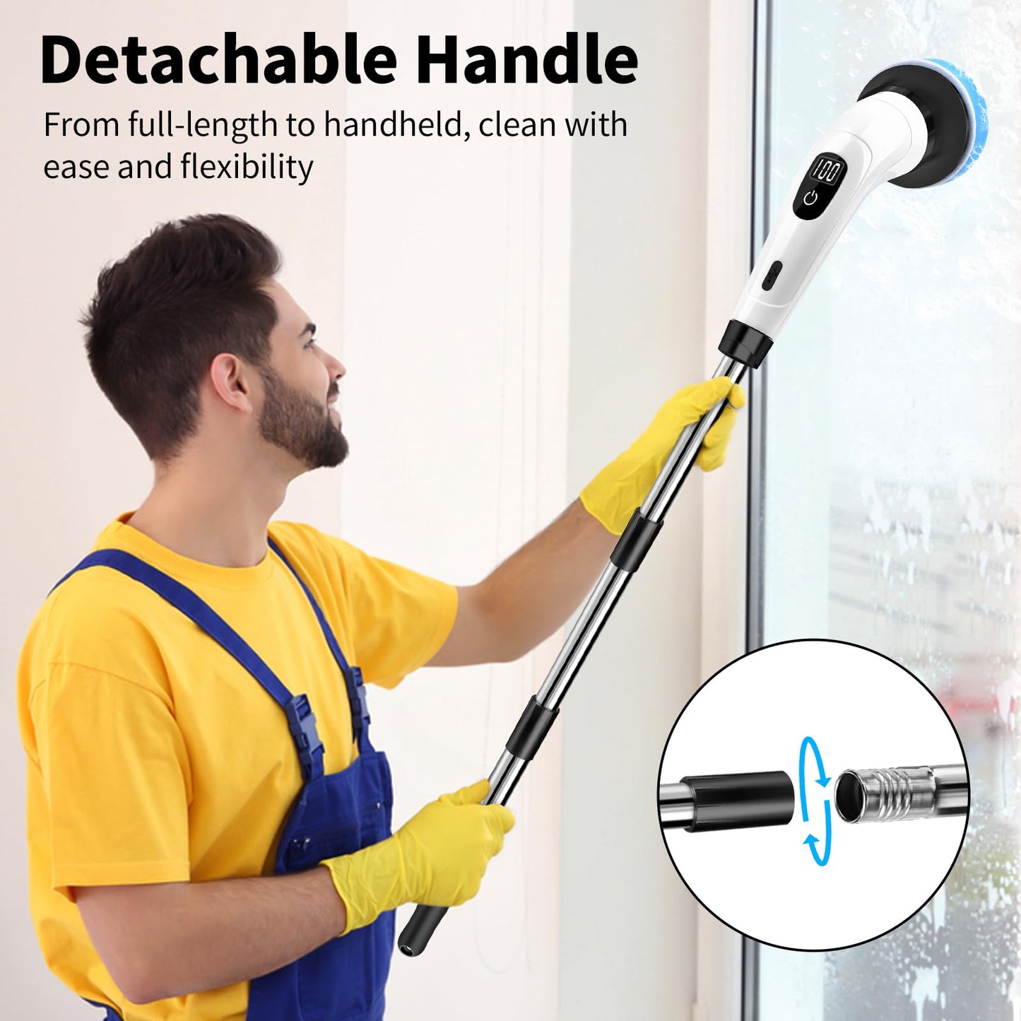 GOXAWEE Electric Spin Scrubber, Cordless Cleaning Brush with 8 Replaceable Brush Heads, Power Shower Scrubber with Long Handle for Bathroom, Tub