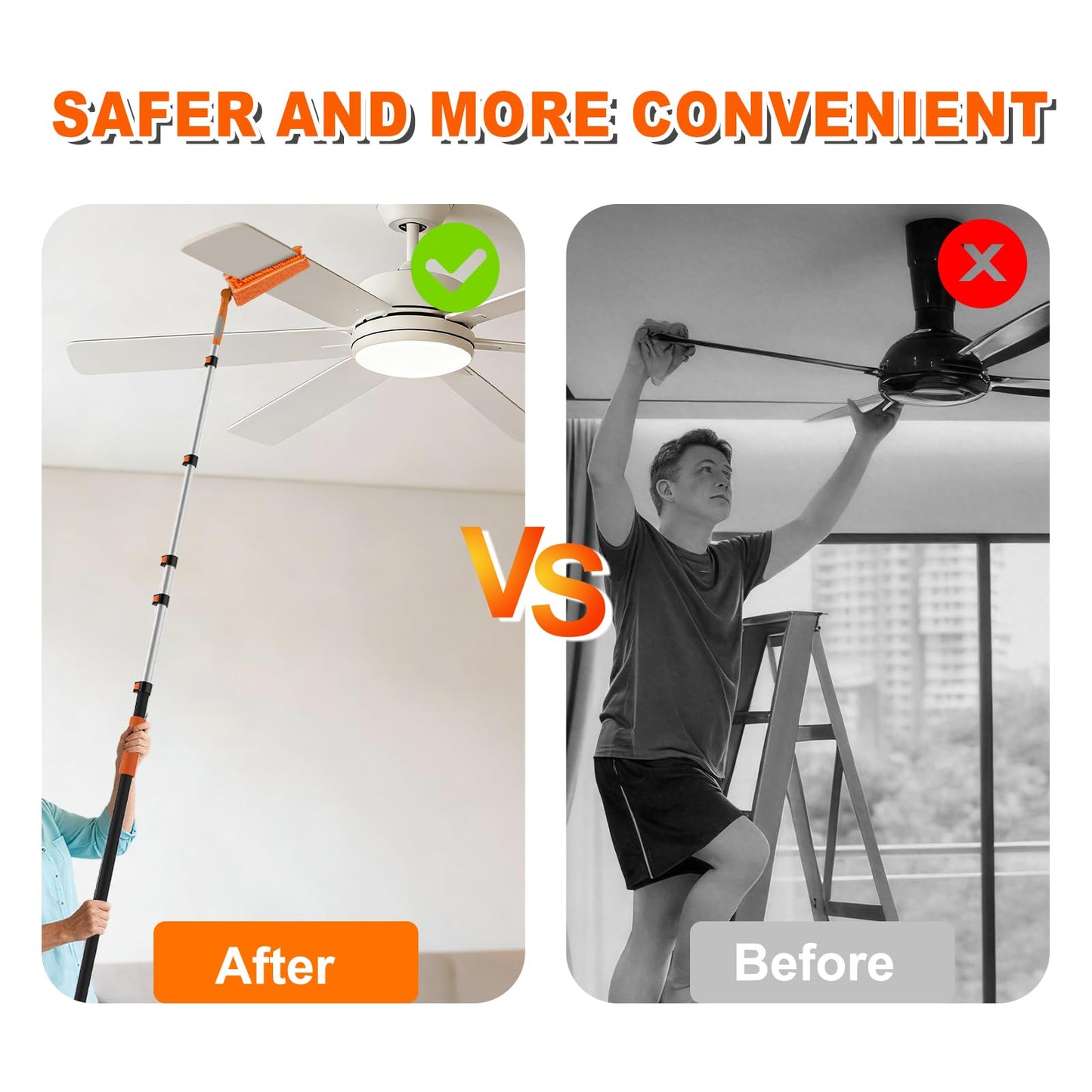 SISIUPASSIE 30FT Reach Ceiling Fan Cleaner Duster, Ceiling Fan Blade Cleaner with Extension Pole, Washable & Replaceable Microfiber Feather Duster
