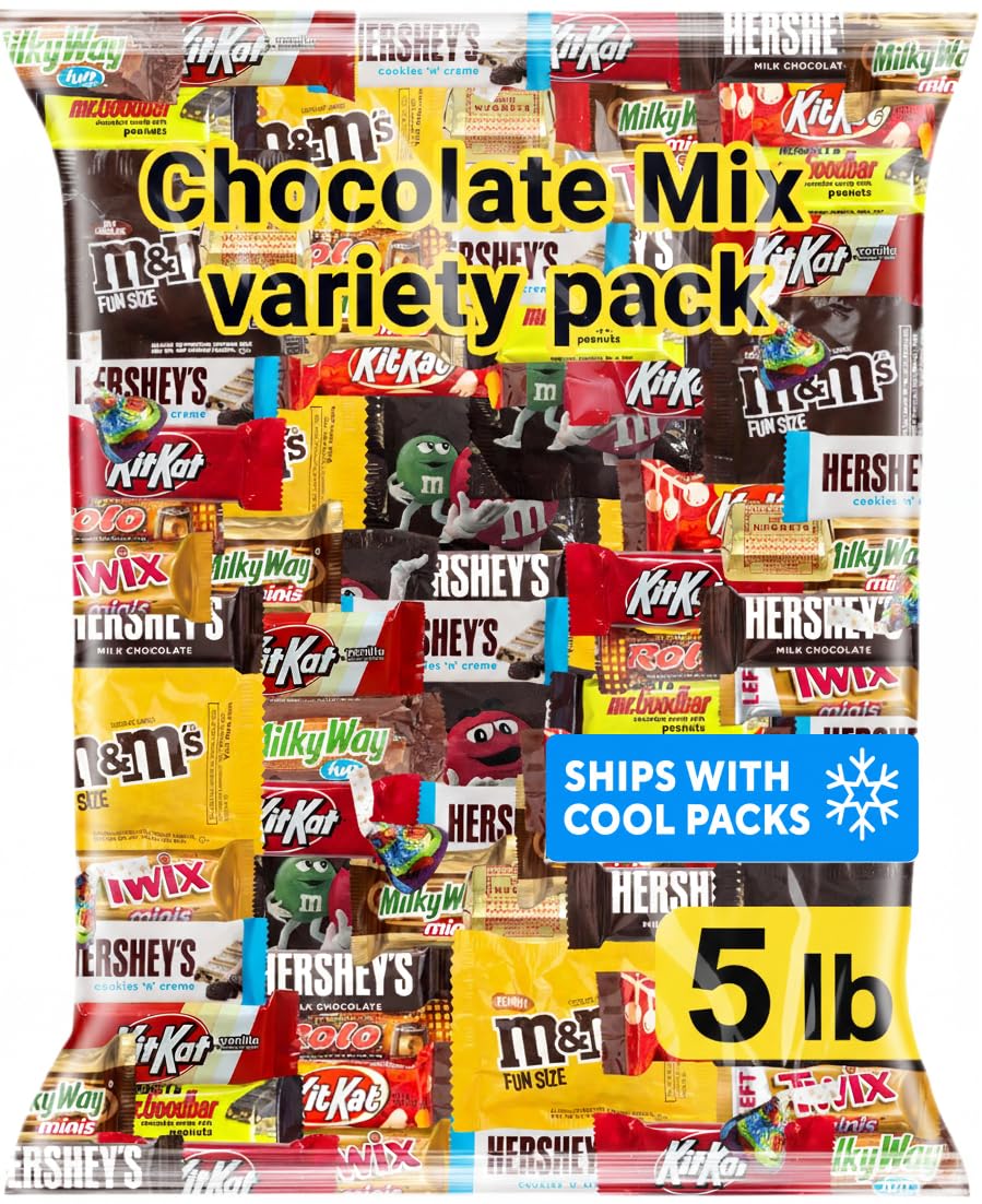 Chocolate Assorted Bulk Candy Variety Pack 5lb - Mini Chocolate Bars, Milk & Dark Chocolate Mix - Individually Wrapped Bulk Candy for Office Snacks