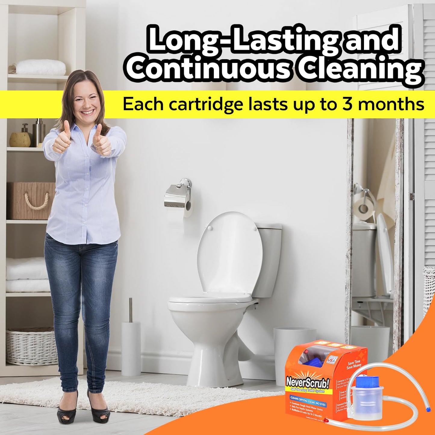 NeverScrub! Refill Cartridge Self Cleaning Toilet System - Replacement Cartridge for Automatic Toilet Bowl Cleaner - 1.65 oz, Lasts Up To 3-5 Months
