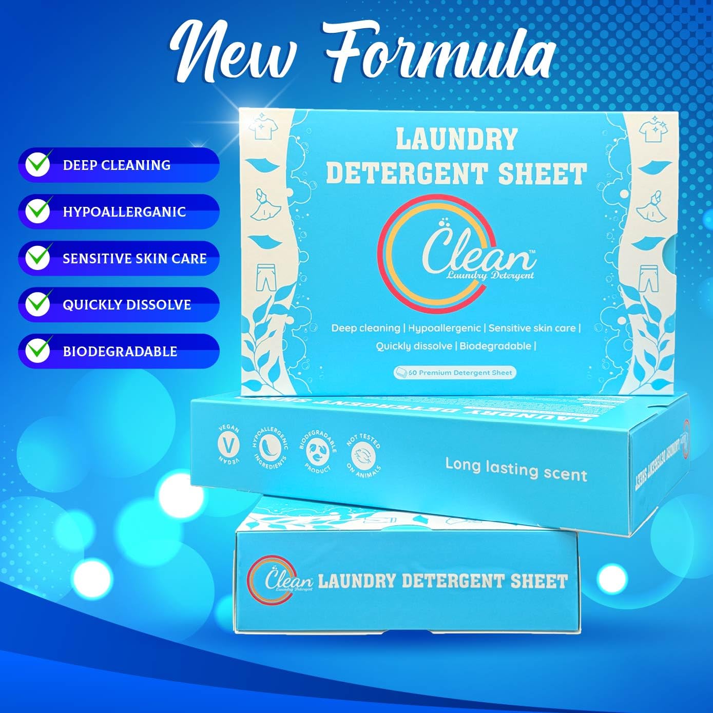 Clean Laundry Detergent™- Hypoallergenic, Eco-Friendly, Plant-Based, Biodegradable, 100% Natural - Gentle on Skin & Fabrics, Fresh Scent, 60 Premium