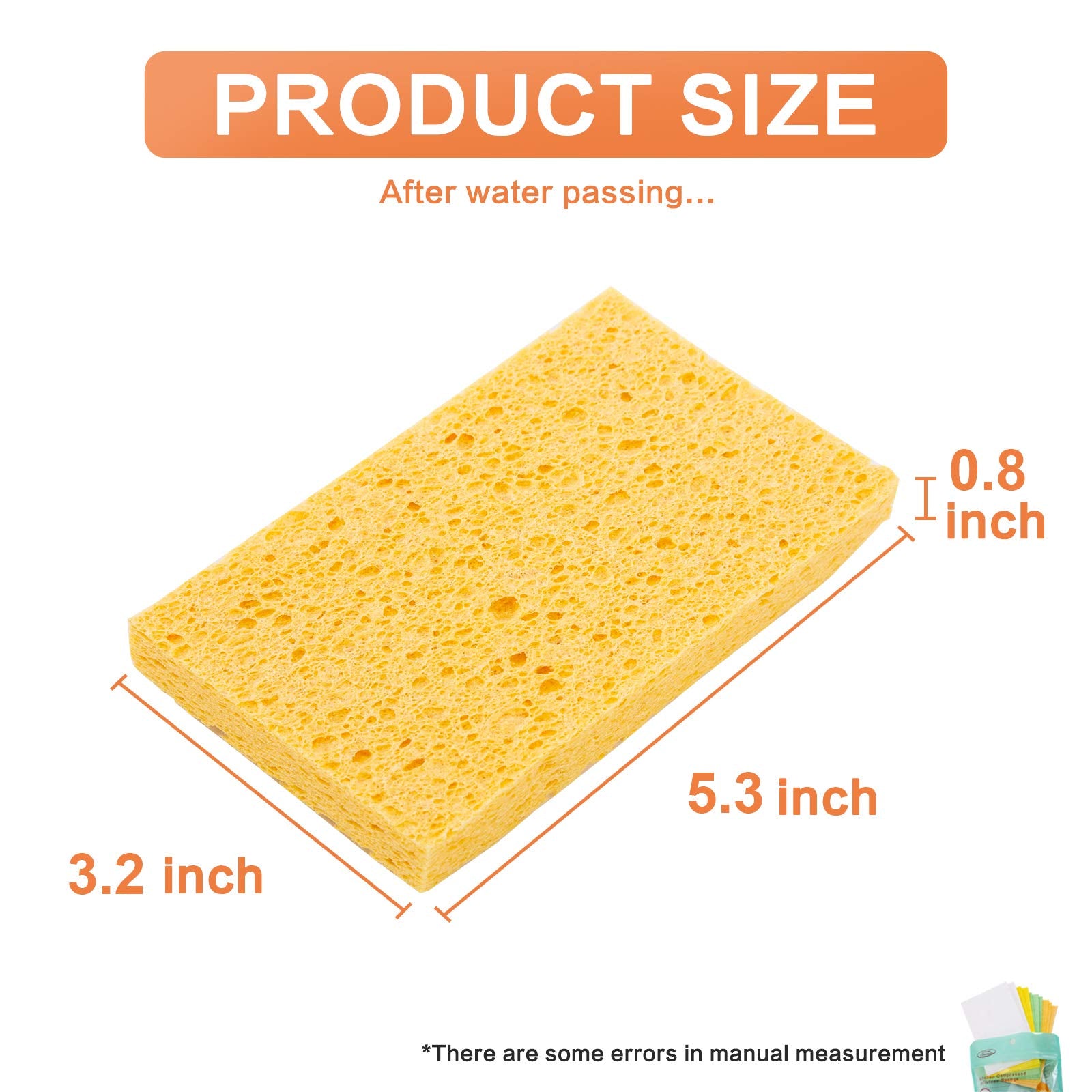 Yeethewengle Compressed Cellulose Sponges, Bulk Multi-Use, Non-Scratch Cleaning Scrub Sponges for Kitchen,Bathroom, 10 Pack+ 2 Free Scouring Pad Dish