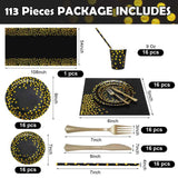 129PCS Black Gold Paper Plates Party Supplies Dinnerware Sets for 16 Guests, Disposable Paper Party Plates, Dessert Plates, Cups, Napkins, Plastic