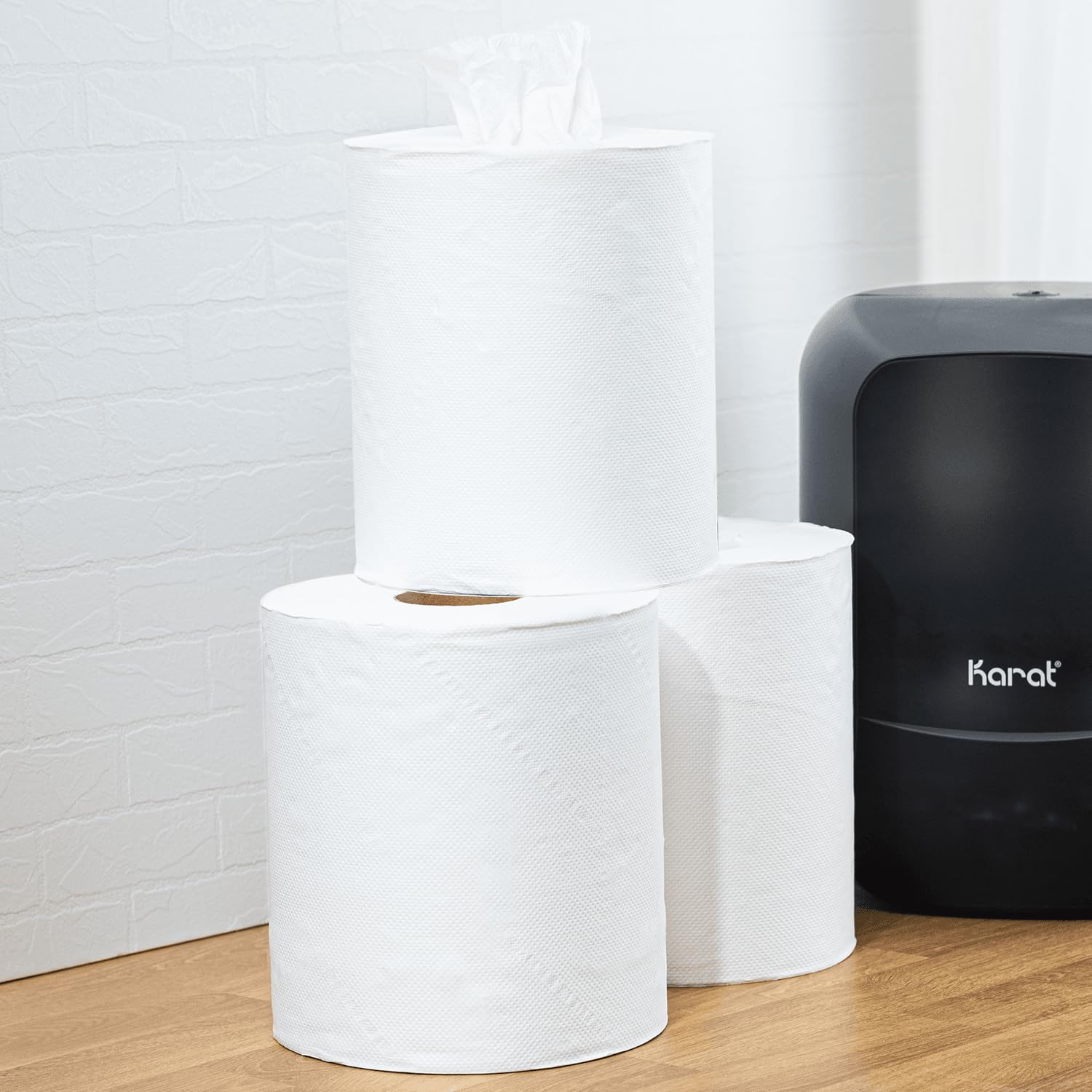 Karat JS-CPW600 2-Ply Center Pull Paper Towels, White, 3600 Sheets/Roll - Case of 6 rolls