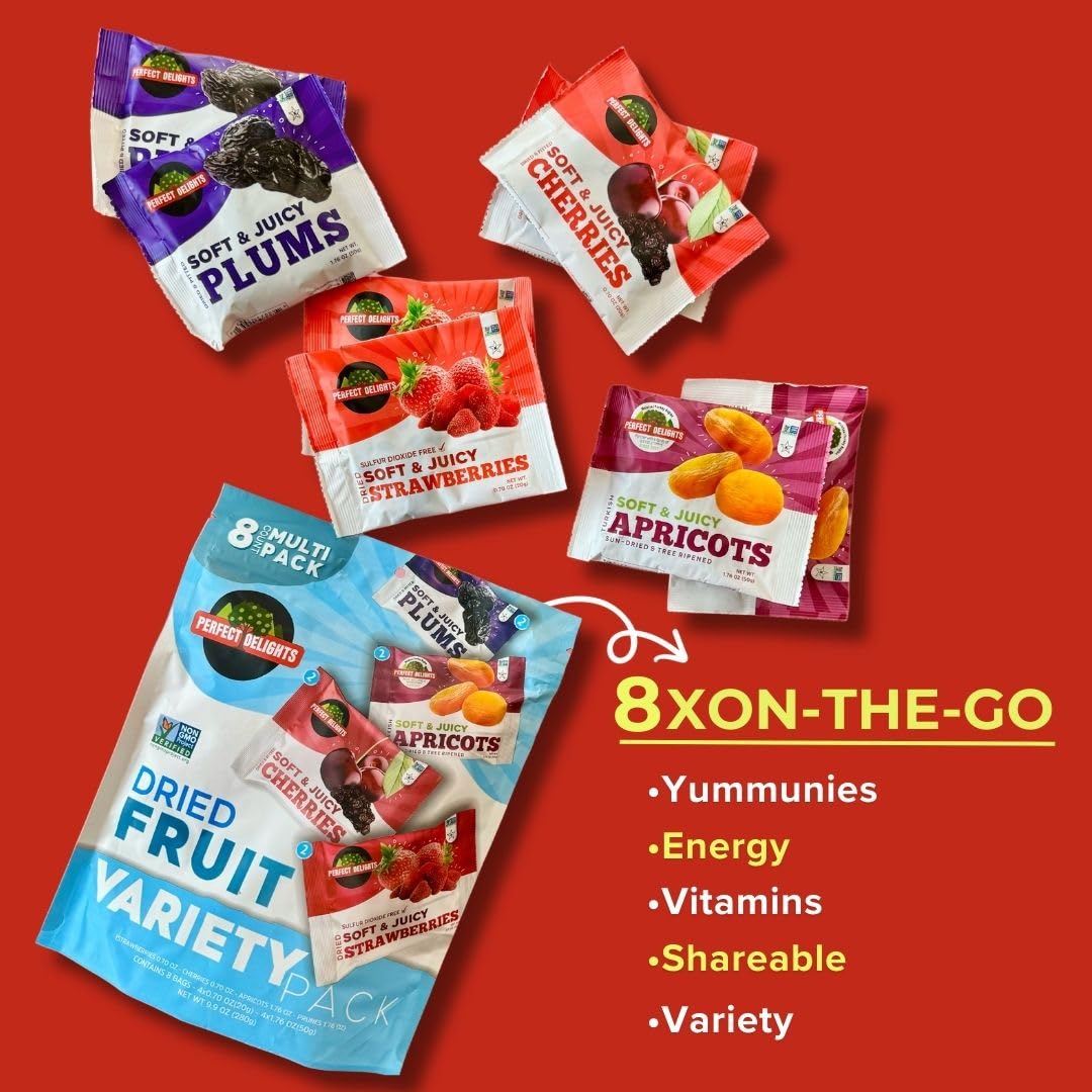 Perfect Delights Multipack Sun-Dried Fruits, Vegan, Healthy Snack Packs, Dried Fruits On-the-Go, Variety Fruit Pack For Kids & Adults, Apricots