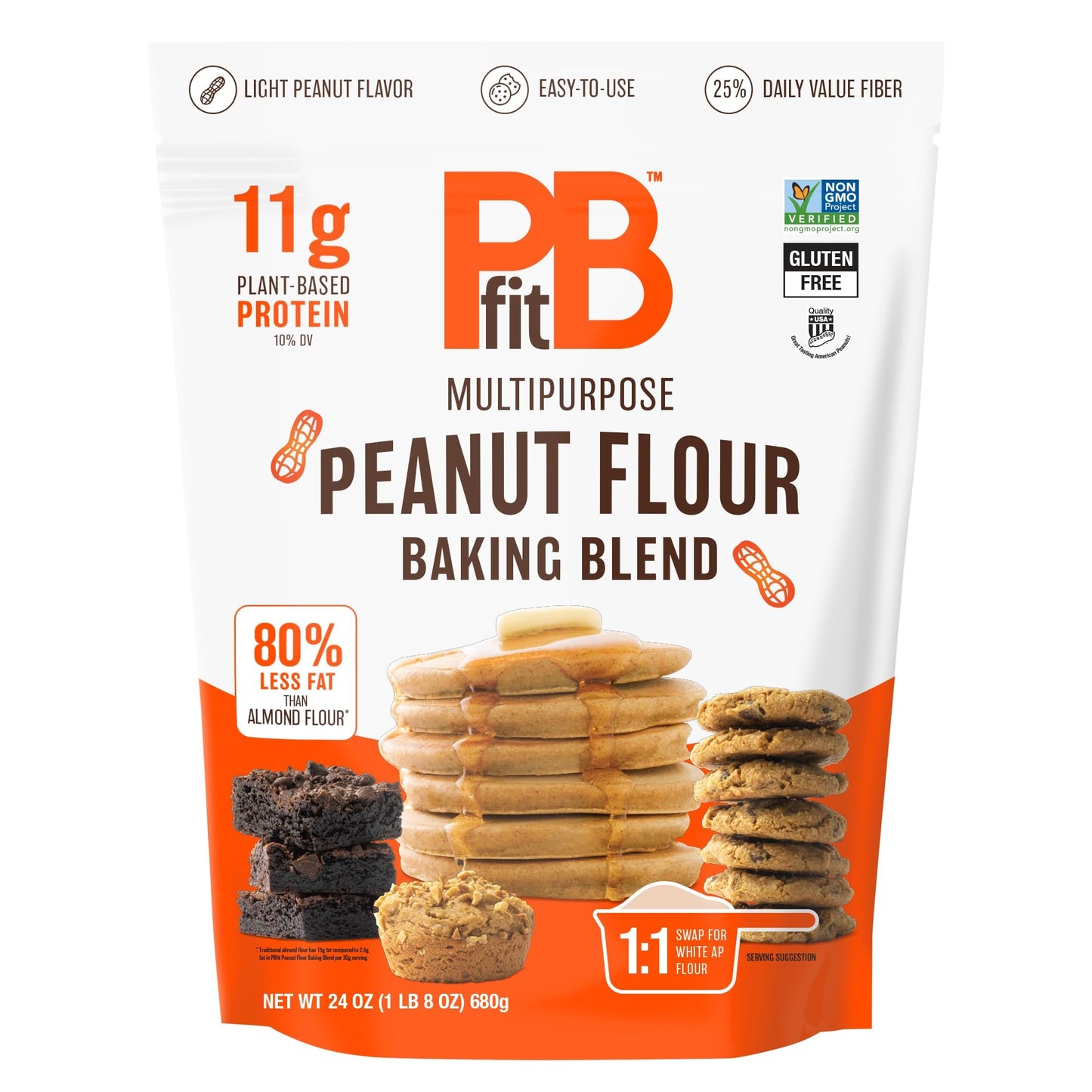 PBfit Peanut Flour Baking Blend - Gluten Free & Non GMO - 11g Protein per Serving 10% DV - 80% Less Fat than Almond Flour - 1 to 1 Swap for White