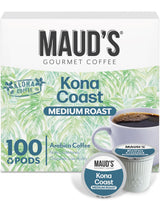 Maud's Kona Coffee Pods, 100 ct, Medium Roast Coffee in Single Serve Pods - 100% Arabica Coffee, Compatible with Keurig K Cups Maker