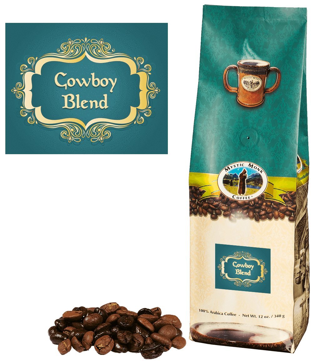Mystic Monk Coffee: Cowboy Blend Whole Bean (Medium Roast 100% Arabica) - 12 ounce bag