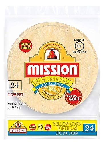 Mission Extra Thin Yellow Corn Tortillas, Gluten Free, Trans Fat Free, Small Soft Taco Size - 2 Packs 1 Pound (Pack of 2)