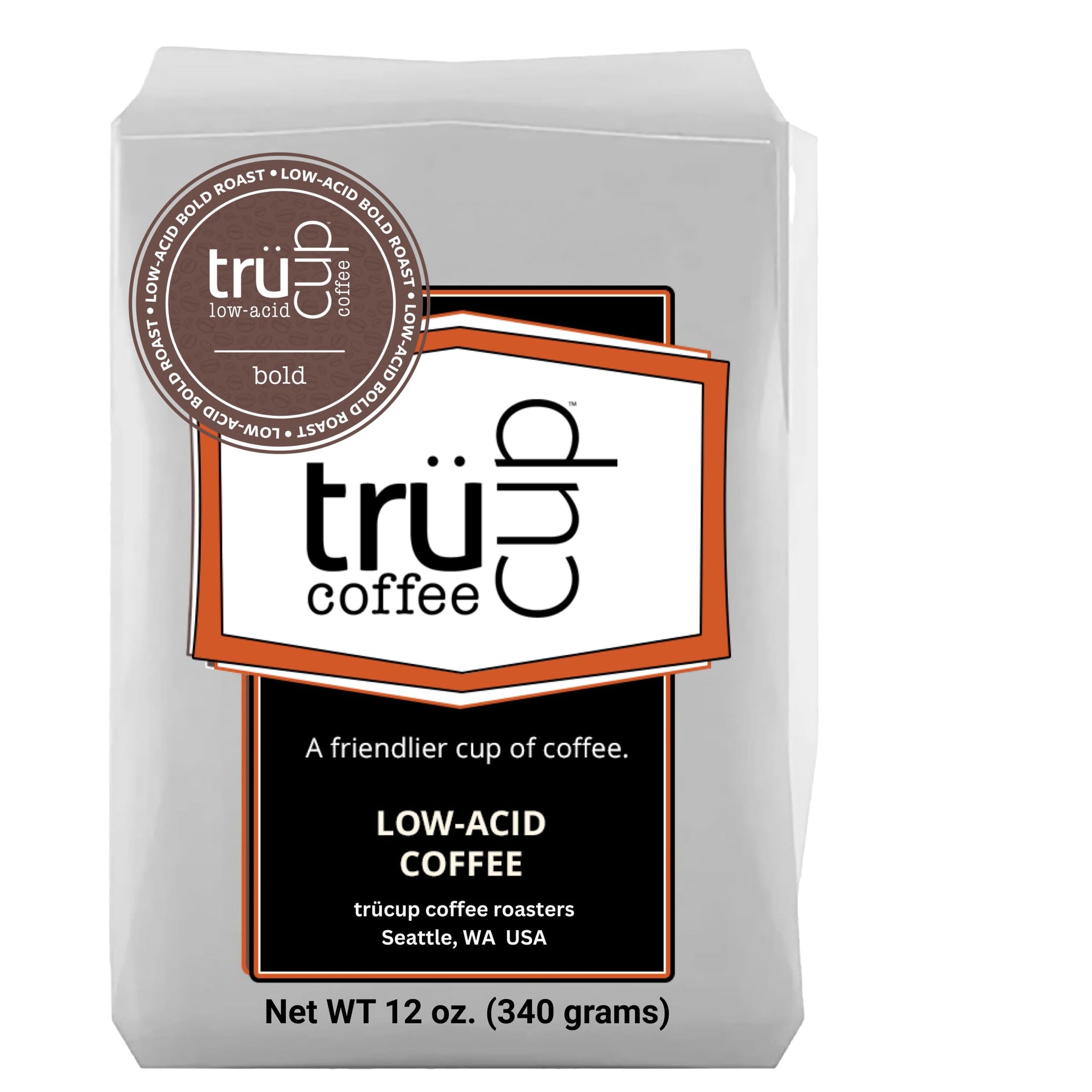 trücup Low Acid Coffee, Ground Coffee Dark Roas - Coarse Ground 12 Oz, Natural Water&Steam Process 60% Less Acid, Stomach-Friendly Rich in