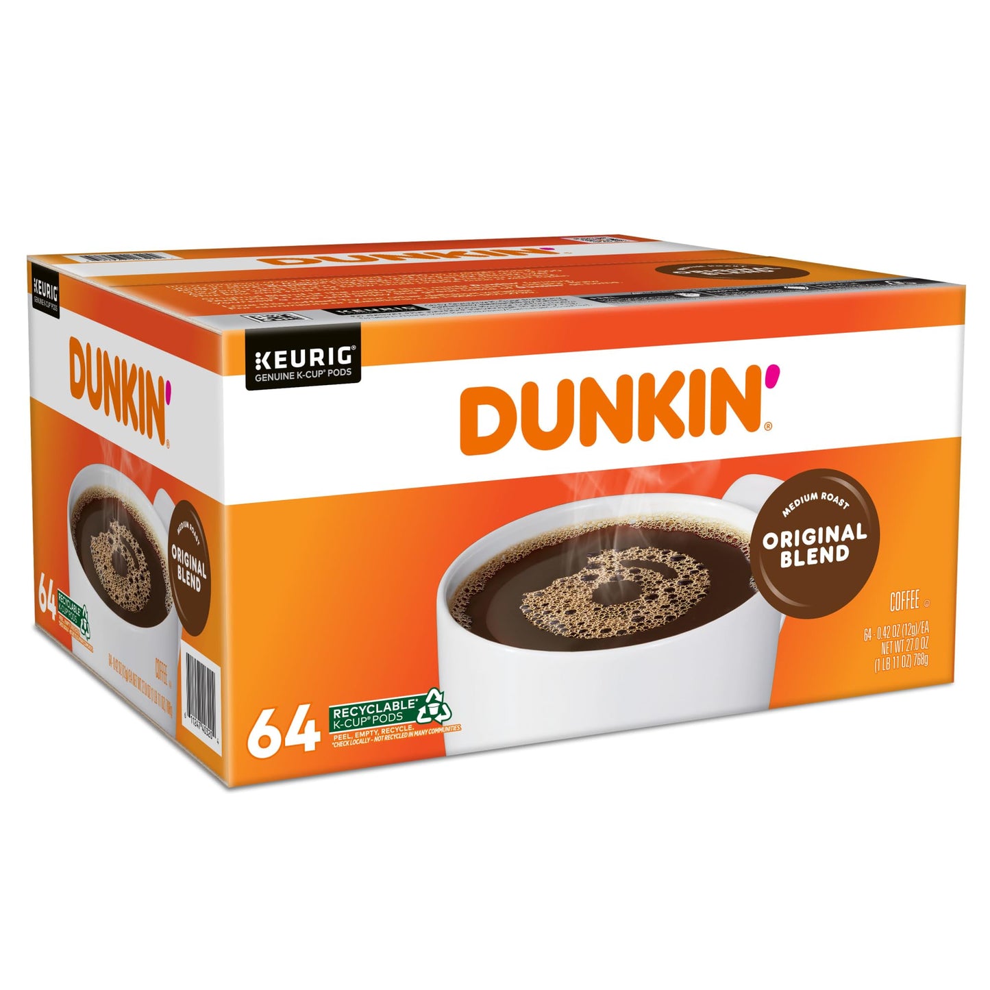 Dunkin' Donuts Single-Serve Coffee K-Cup® Pods, Original Blend, Medium Roast, Carton Of 64 Pods