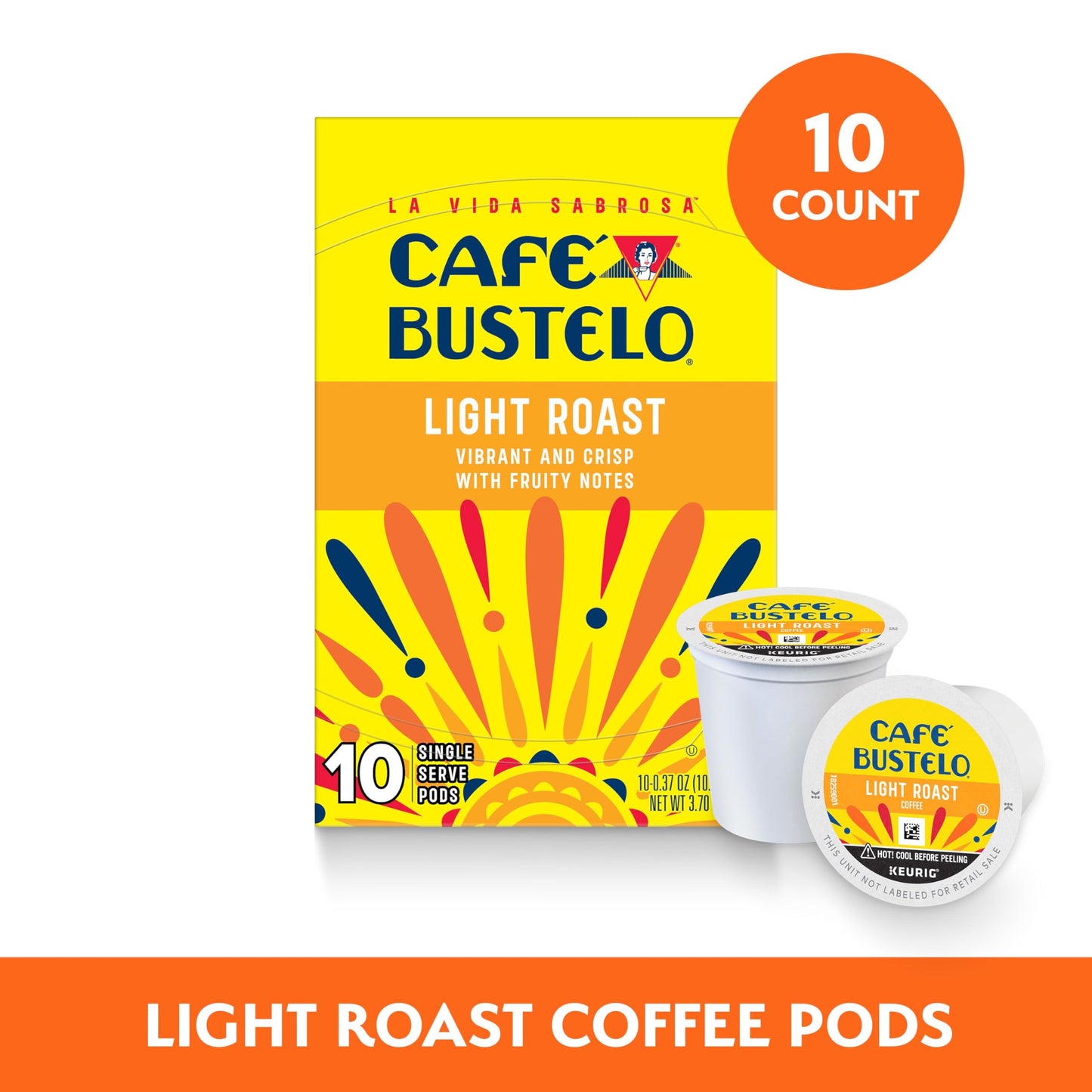 Café Bustelo Light Roast, Single Serve Coffee Pods, 10 Count (Pack of 1)