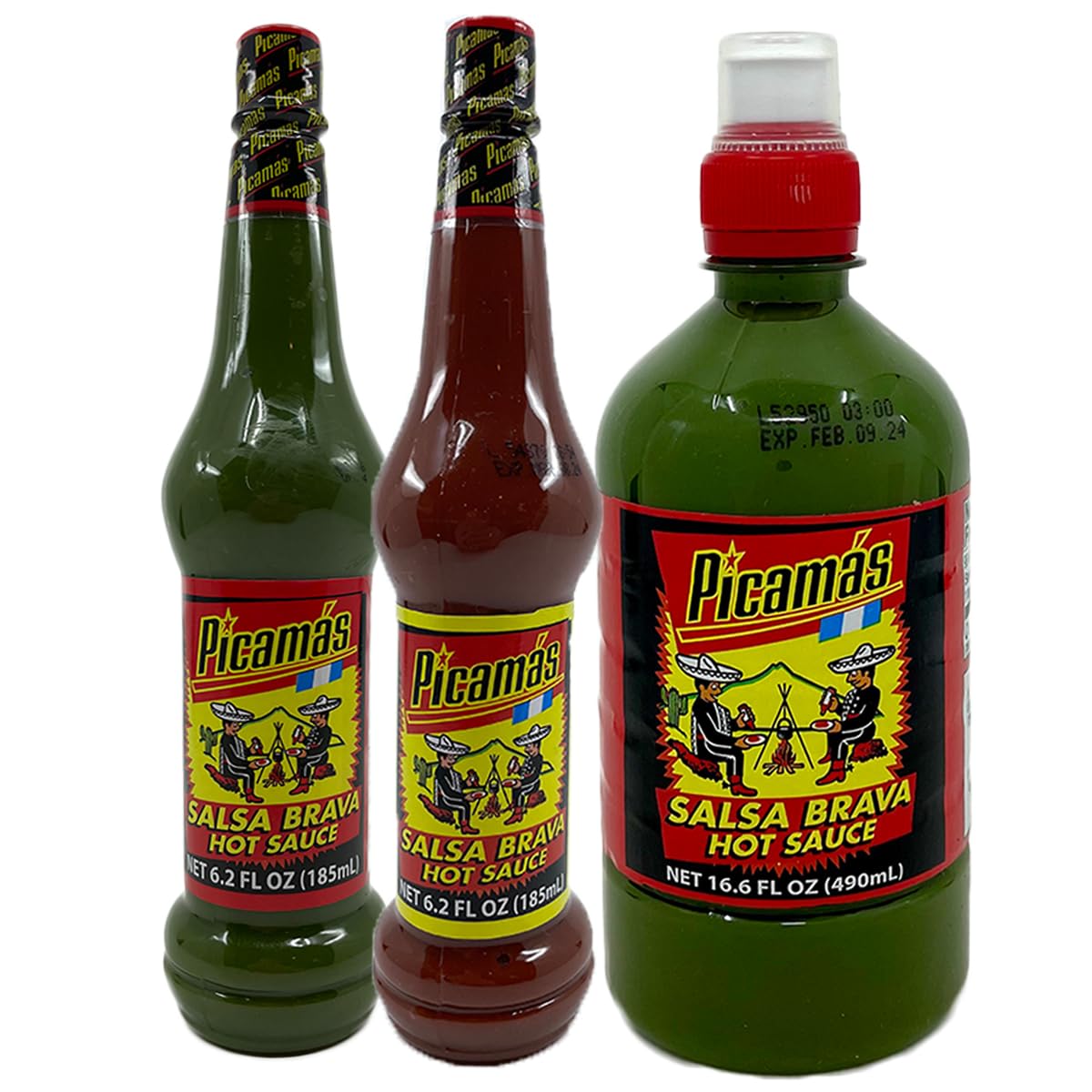 PICAMAS - Hot Sauce Jumbo Variety Pack - 16.6oz (Green) and 6.2oz (Green & Red) Spicy Hot Sauce