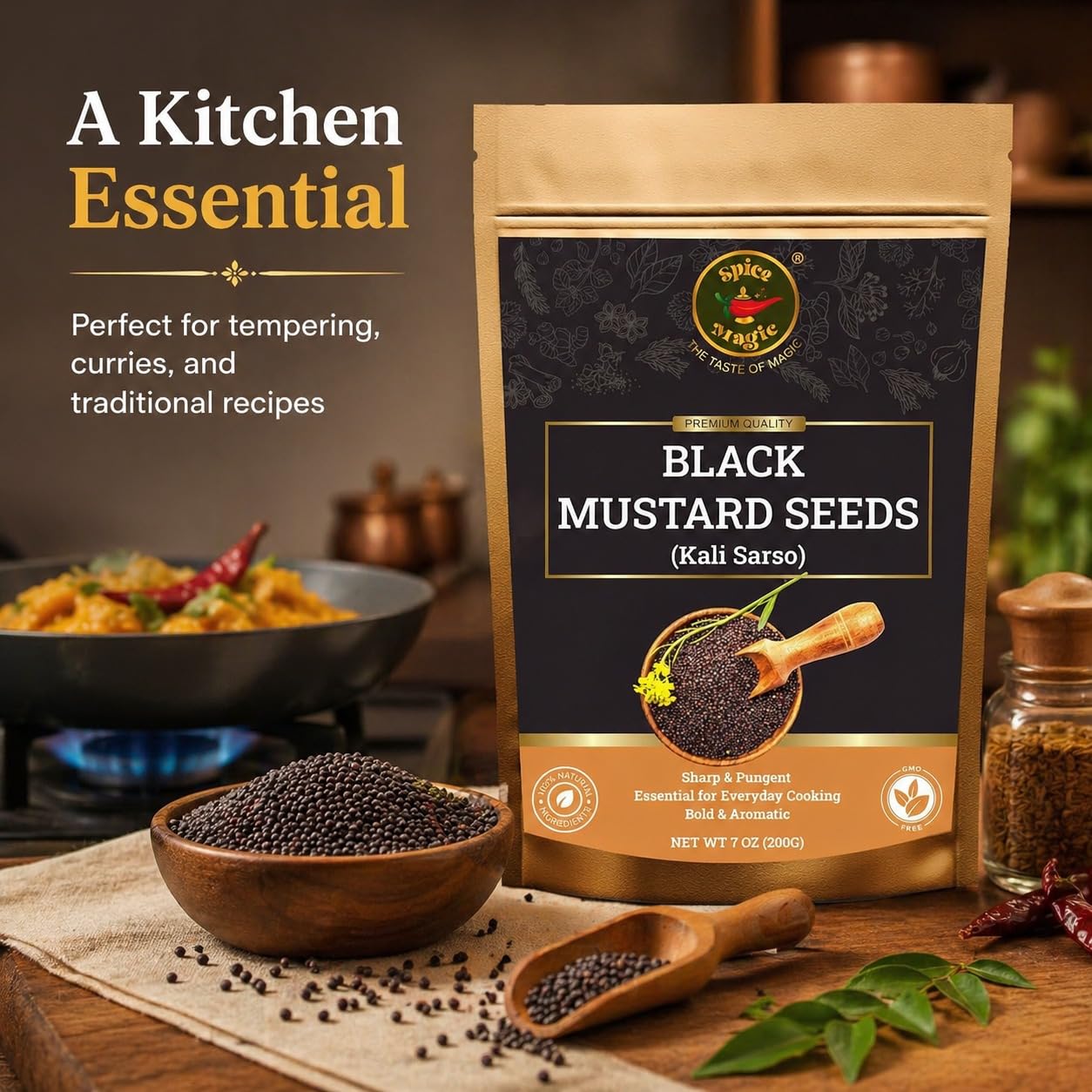 Spice Magic Black Mustard Seed ~ 100% Pure, Aromatic & Natural | 7oz (200g) I Kali Rai | Non-GMO | Indian Origin