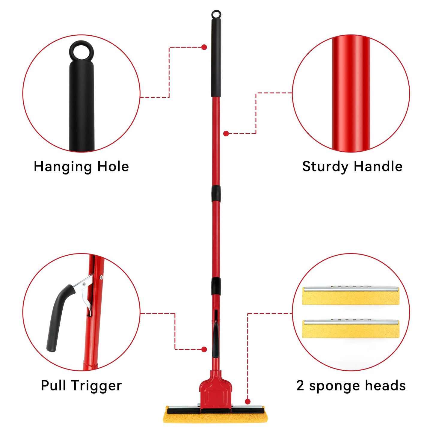 Cellulose Sponge Pop Up Sponge Mop with 2 Swop Roller Sponge mop Suitable for Wood, Ceramic Tiles and Other Flat Floors (1 Handle and 2 Heads)