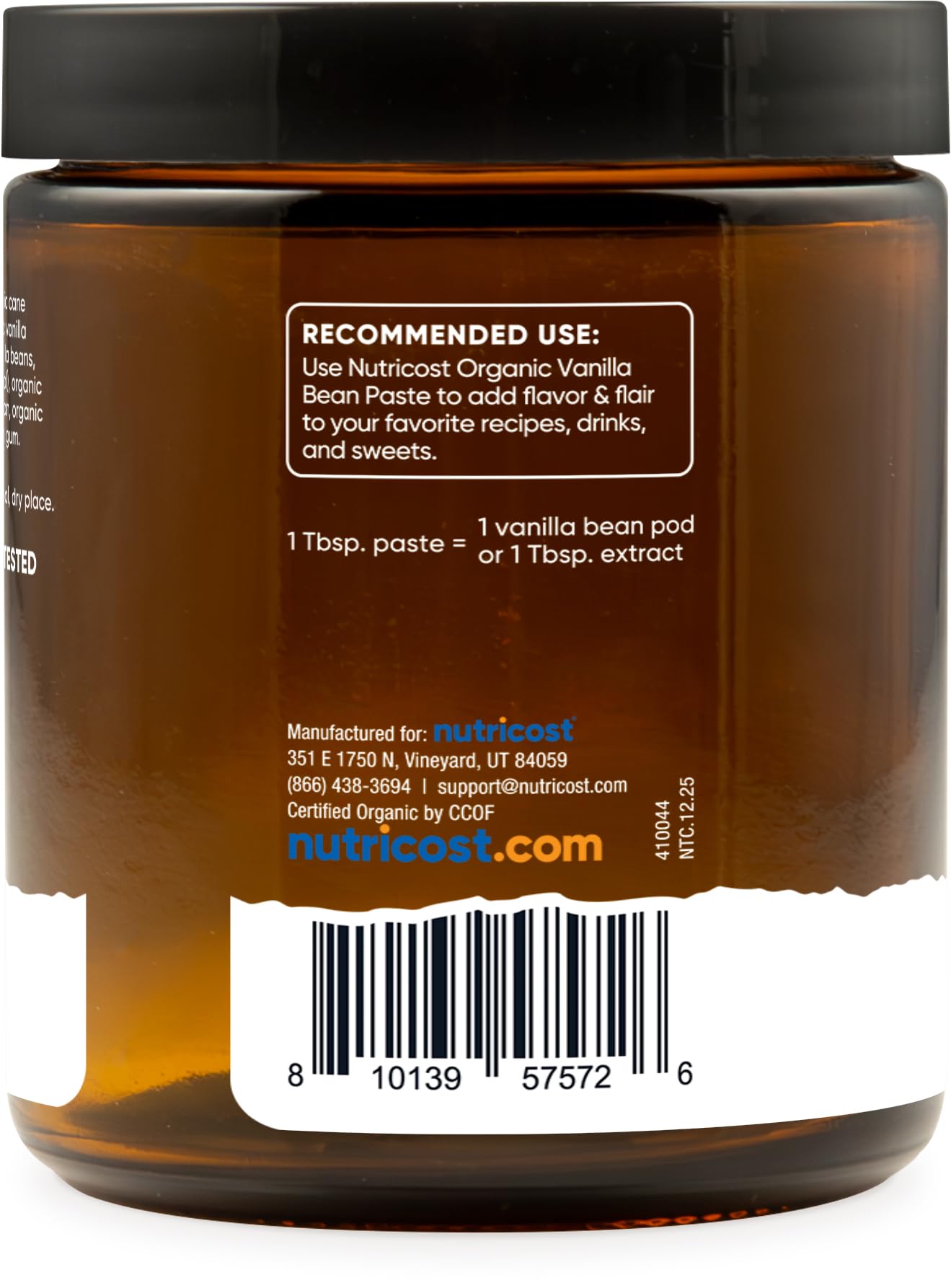 Nutricost Organic Madagascar Vanilla Bean Paste (8 oz) - Vanilla Bean Paste for Baking and Cooking, USDA and CCOF Organic, GMO-Free, Gluten-Free