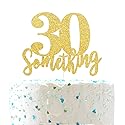 30 Someting Cake Topper, Happy 30th Birthday Sign,Dirty 30 Cake Topper,Hello 30 Party Decorations (Double Sided Gold Glitter)