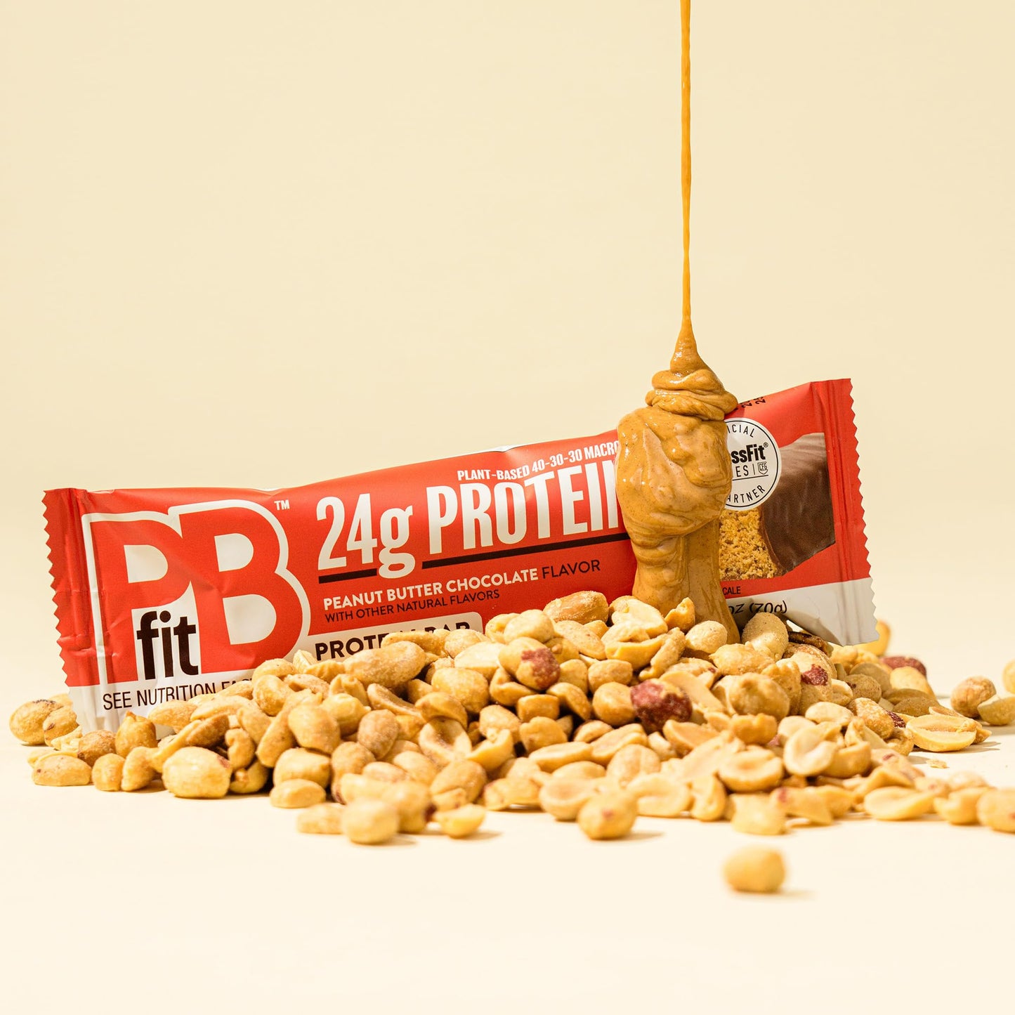 PBfit Peanut Butter Chocolate Protein Bars, 24g Protein, Gluten Free, Vegan, Plant-Based 40-30-30 Macros, 2.47 Oz (Pack of 12)