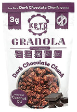Keto Factory Dark Chocolate Granola - 3g Net Carbs, Diabetic Friendly, Gluten Free Snacks for Adults - Sugar Free, Crunchy and Tasty Keto Granola