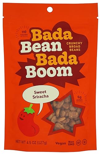 Bada Bean Bada Boom Plant-based Protein, Gluten Free, Vegan, Non-GMO, Soy Free, Kosher, Roasted Broad Fava Bean Snacks, Sriracha, 4.5 Ounce (Pack