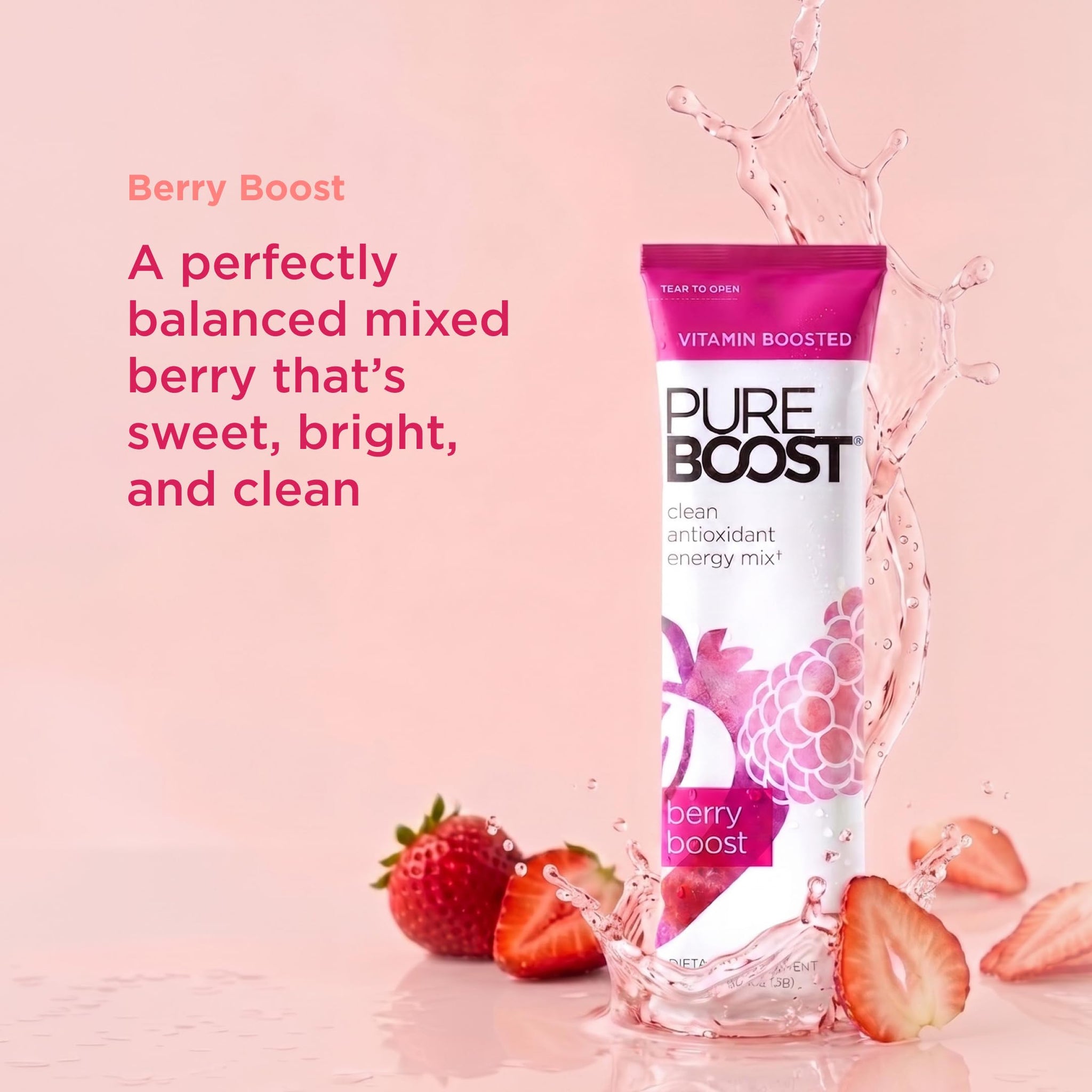 Pureboost Sugar-Free Clean Energy Booster Drink Mix, Berry Boost 30ct