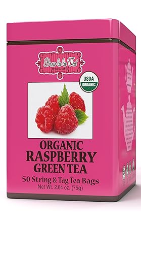 Brew La La Organic Green Tea - Natural Raspberry Flavor - 50 Double Chambered Bags - Low Caffeine Gourmet Tea - Certified Organic - Gluten Free