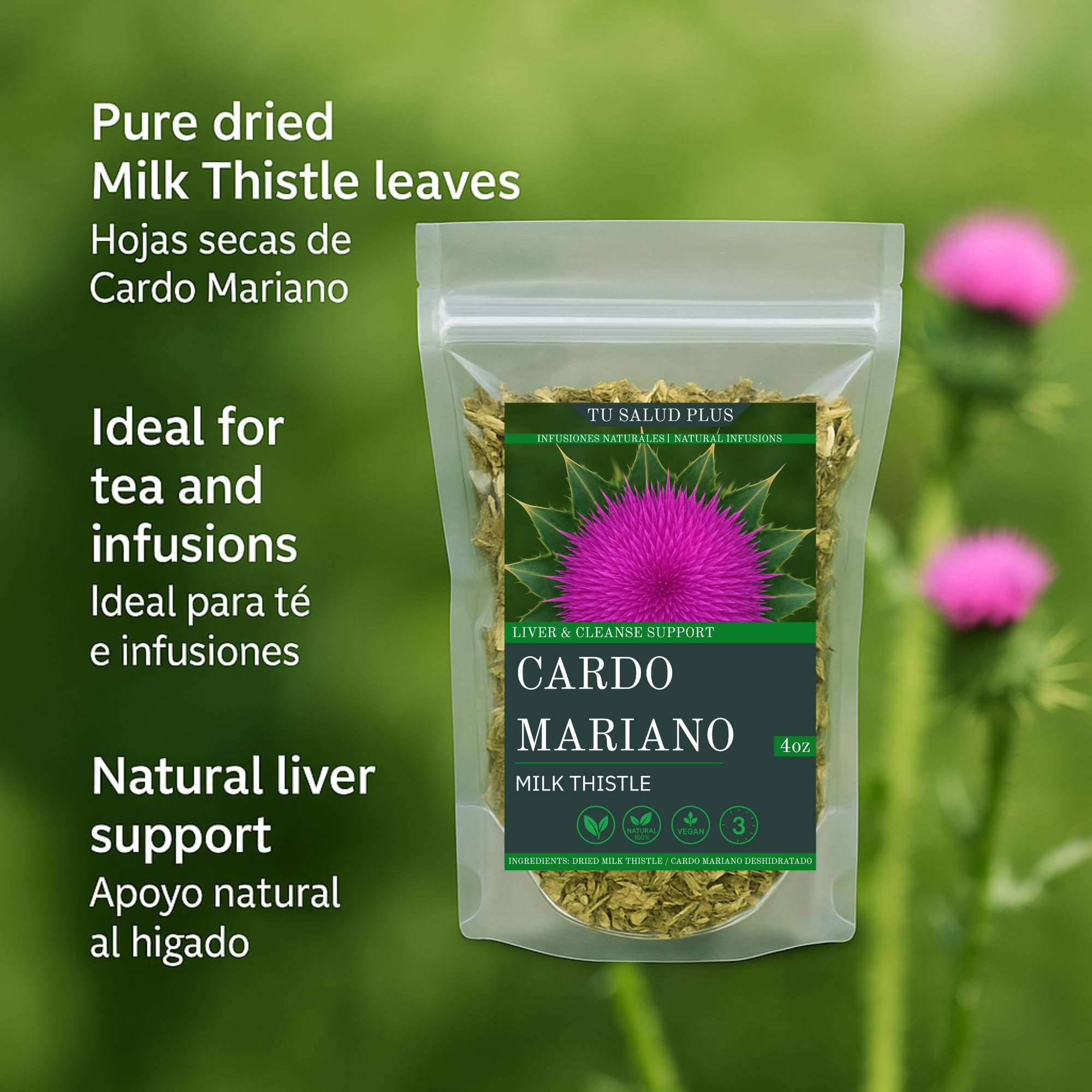 Tu Salud Plus 4oz Milk Thistle Liver Detox Supplement - Cardo Mariano Extract for Liver Cleanse, Supports Healthy Liver Function and Detoxification
