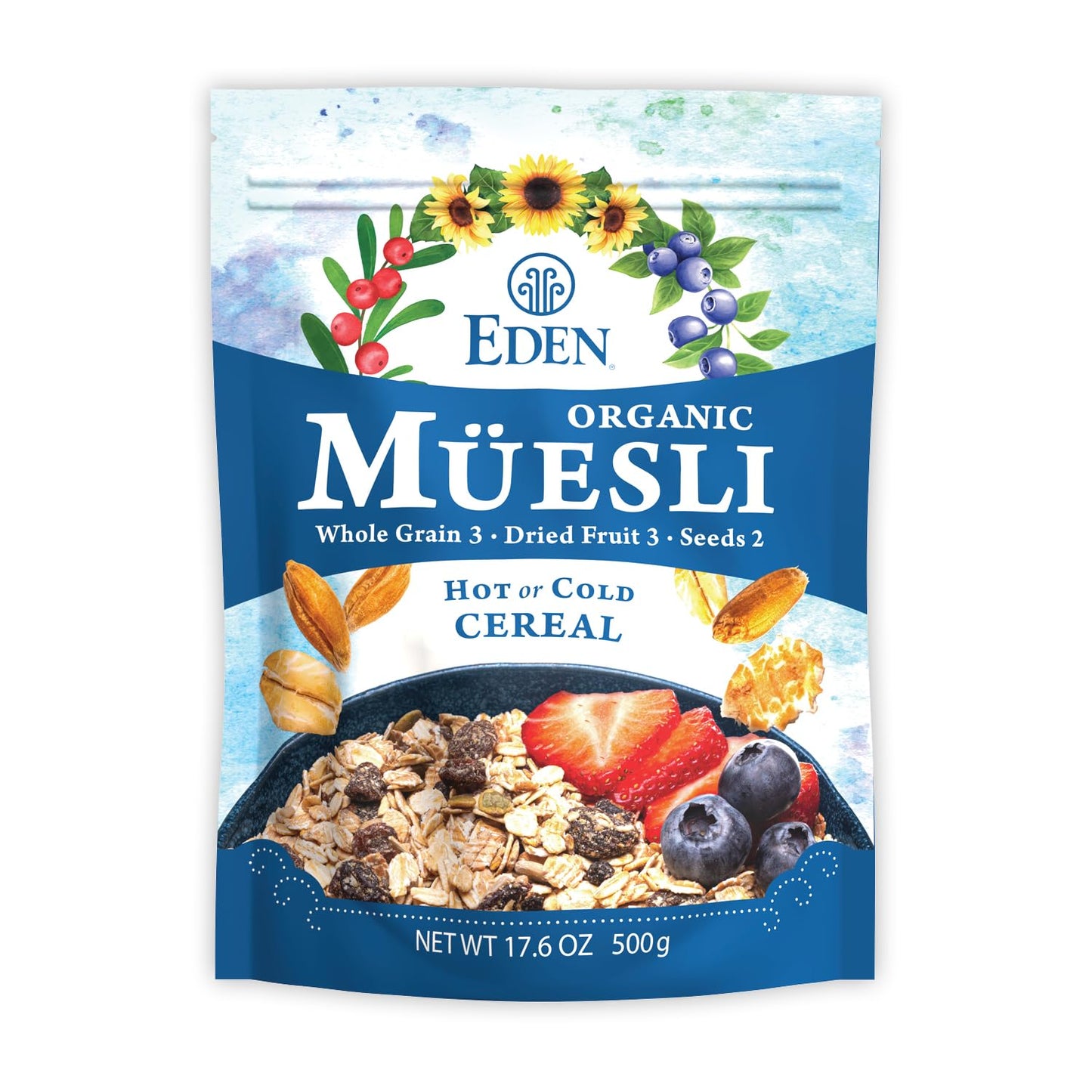 Eden Organic Muesli Cereal, Eat Hot or Cold, Oat, Rye, Wheat, and Spelt Flakes, Raisins, Cranberries, Wild Blueberries, Pumpkin and Sunflower Seeds