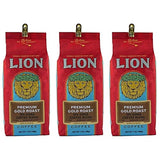 Lion Coffee, Premium Gold Roast, 10% Kona Coffee Blend, Ground, 7 Ounce Bag (Pack of Three)