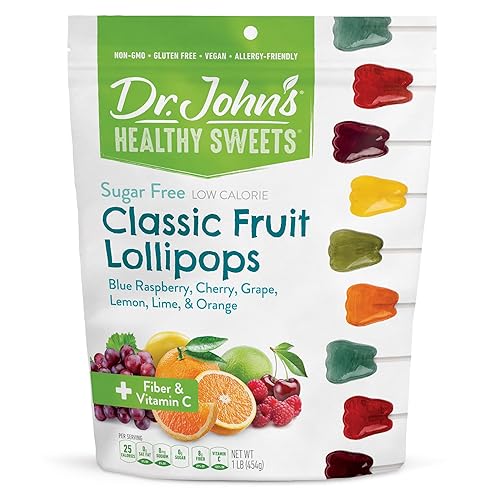 Dr. John’s Sugar Free Candy, Healthy Lollipops with Zero Sugar, Low Calorie Snacks, Keto Friendly Hard Candy Sweets, Classic Fruit Tooth, 60 Count, 1