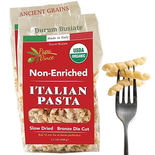 Papa Vince Organic Non Enriched Pasta - good whole wheat busiate pasta, made in Italy from ancient grains cultivated in Sicily, Italy. Slow Dried