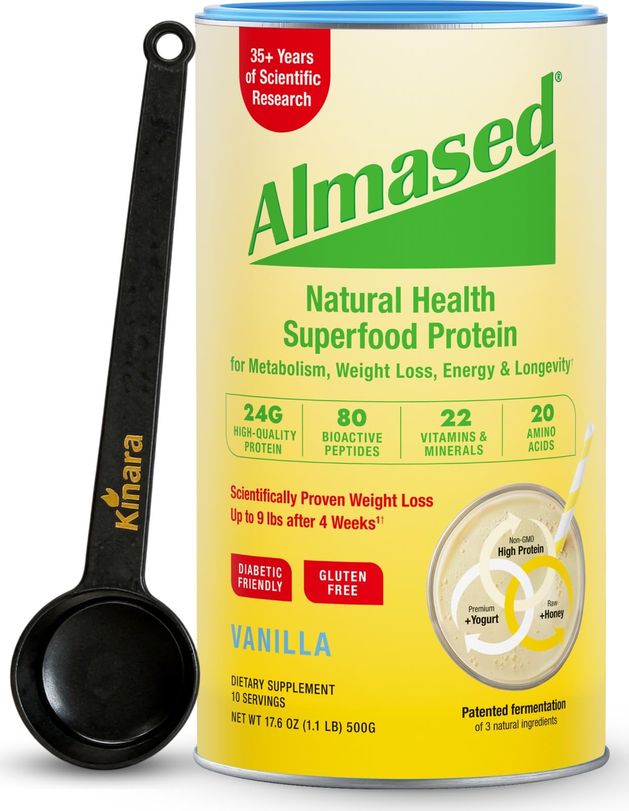 Almased Vanilla Protein Powder for Women & Men - Gluten-Free Meal Replacement Powder Supports Weight Loss & Muscle Retention - Low-Glycemic High Plant
