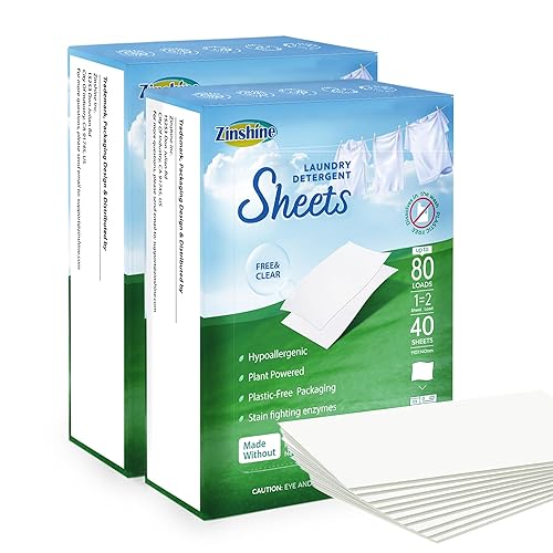 Zinshine Laundry Detergent Sheets - Eco Friendly Laundry Washing Sheets, Hypoallergenic, Free & Clear Scent, for Hotels, Dorm, Travel, Camping