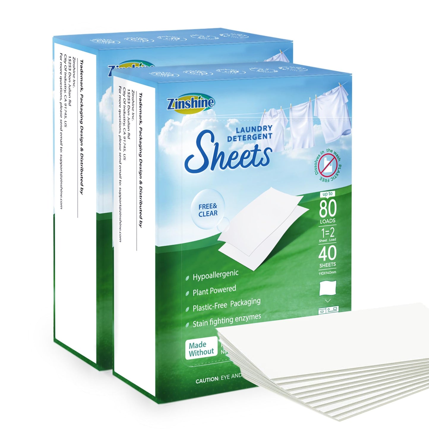 Zinshine Laundry Detergent Sheets - Eco Friendly Laundry Washing Sheets, Hypoallergenic, Free & Clear Scent, for Hotels, Dorm, Travel, Camping