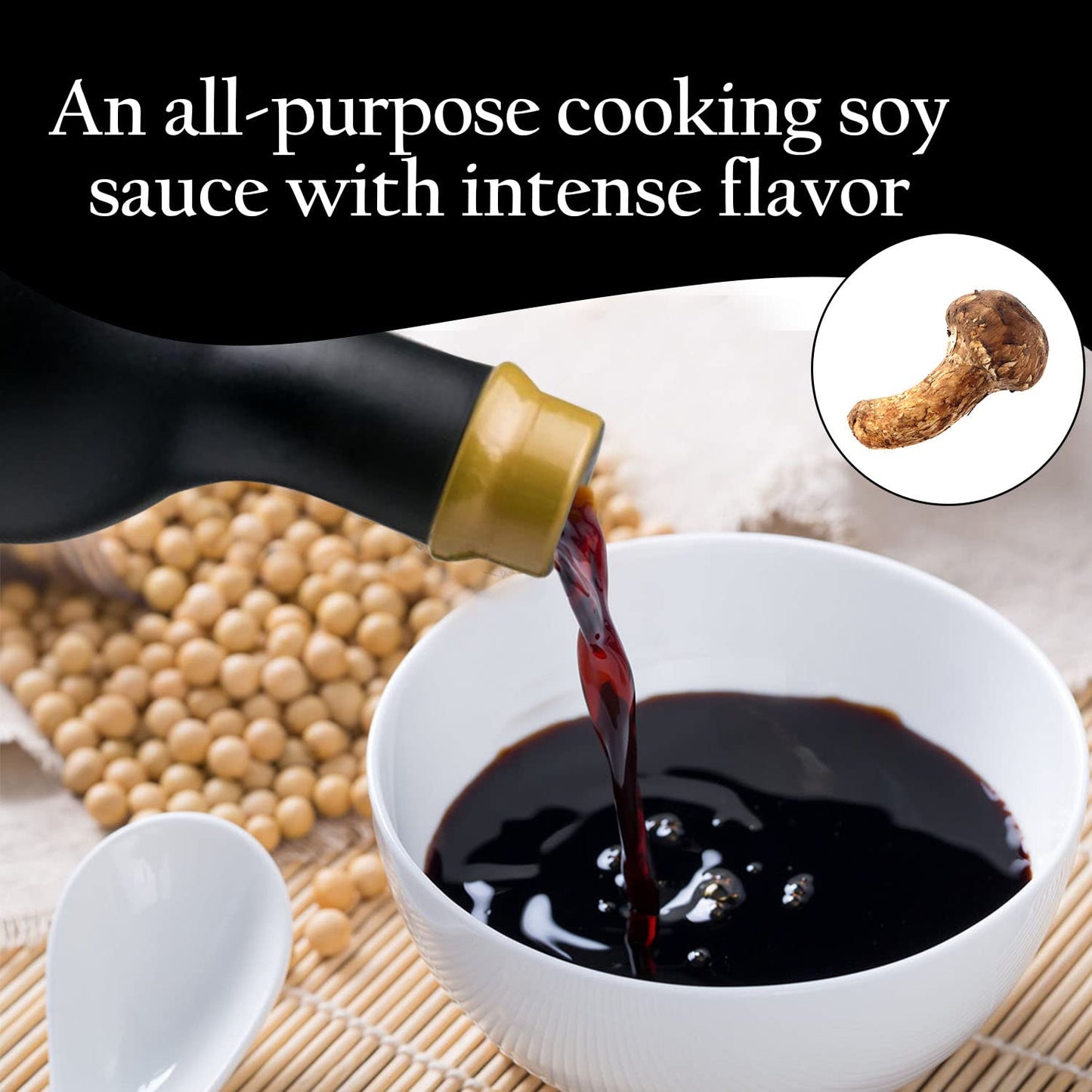 HAKU Matsutake Shoyu Japanese Soy Sauce (500 ml) - Organic Mushroom Flavored Dark Soy Sauce - Pure Soy Sauce with No Additives - Unfiltered Shoyu