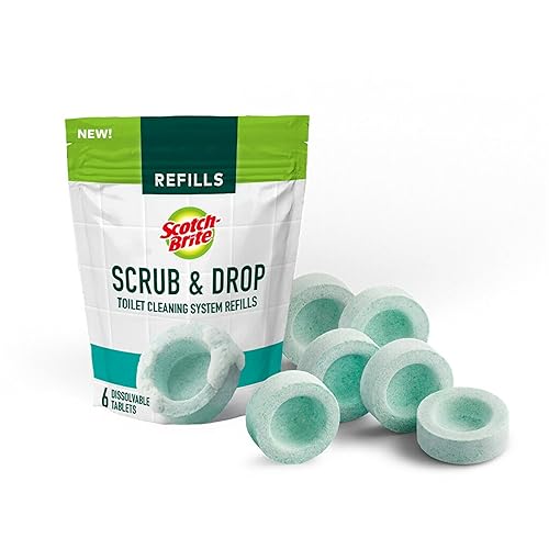 Scotch-Brite Scrub & Drop Toilet Cleaning System Refills, Dissolvable Toilet Bowl Cleaner Scrub Pad Tablets, 6 Disposable Refills