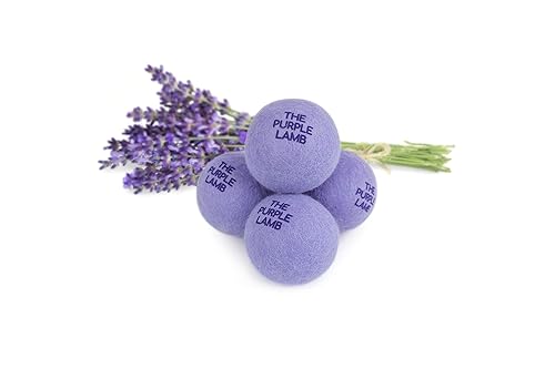 The Purple Lamb Scented Wool Dryer Balls Laundry - Lavender Infused - Antistatic Dryer Ball - XL 4 Pack - 100% Organic Fabric Softener - Shorten