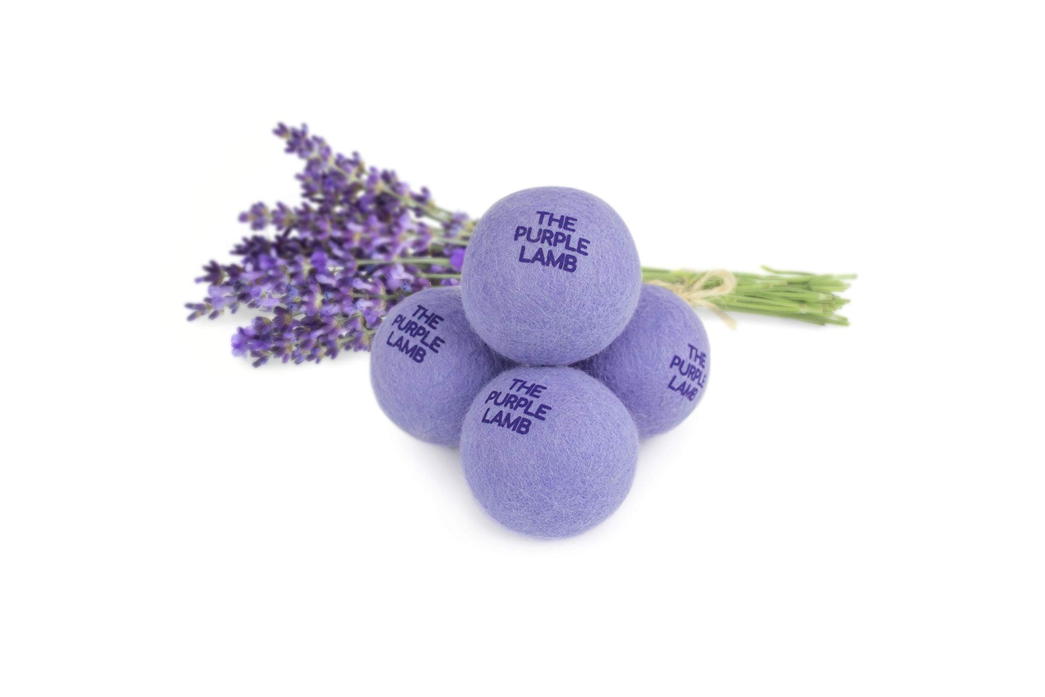The Purple Lamb Scented Wool Dryer Balls Laundry - Lavender Infused - Antistatic Dryer Ball - XL 4 Pack - 100% Organic Fabric Softener - Shorten