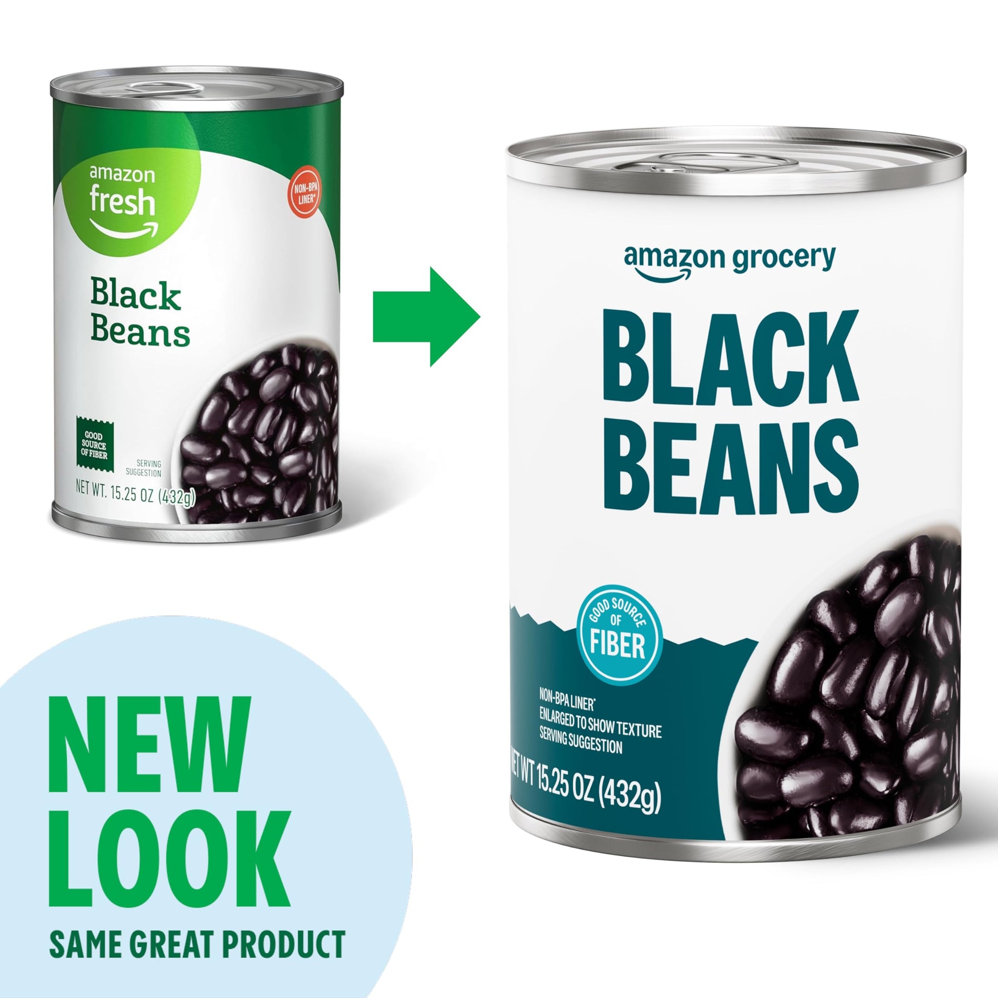 Amazon Grocery, Canned Black Beans,15.25 Oz