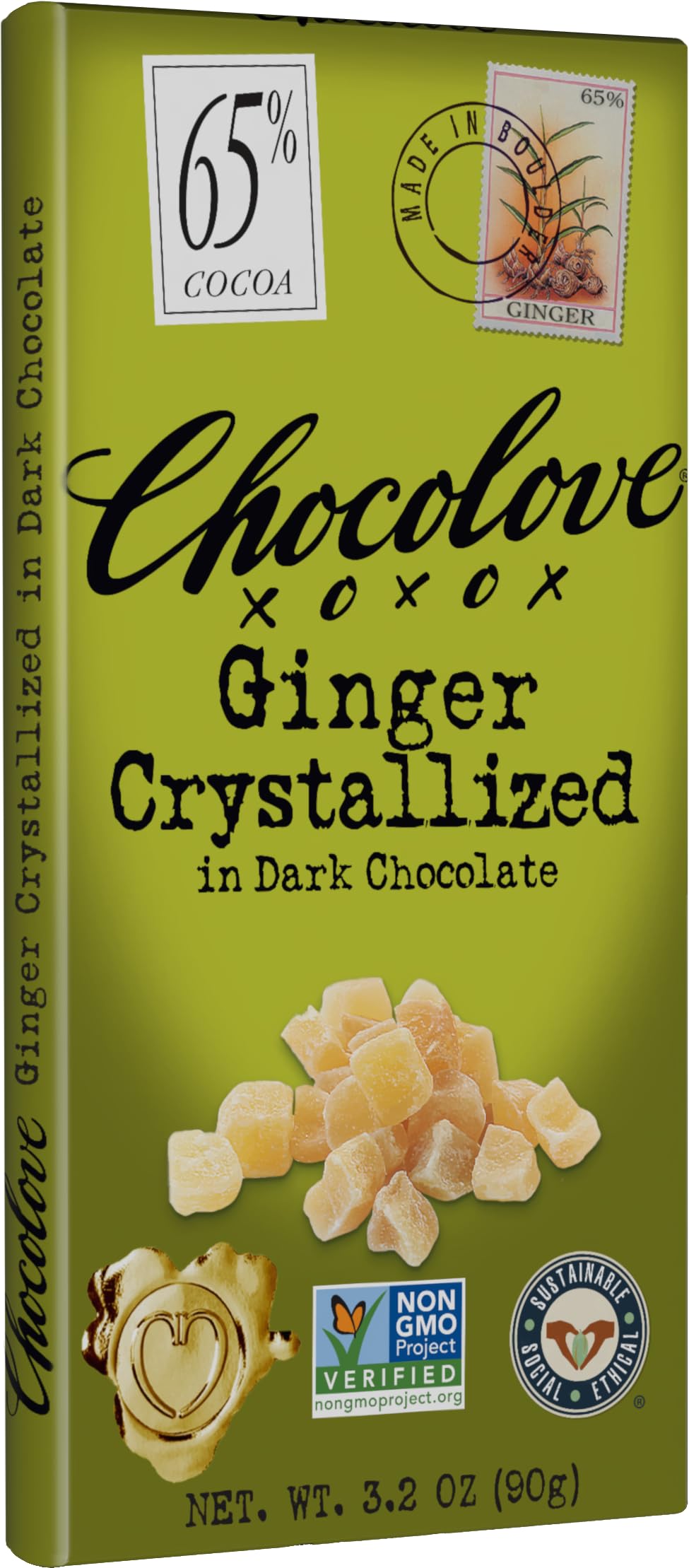 CHOC BAR DRK GINGER CRYST 3.2OZ