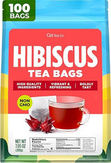 Gya Tea Co Hibiscus Tea Bags (100 Bags) - Caffeine Free - Tart And Refreshing Herbal Tea - No Added Sugar, No Fillers - Hot or Iced - Non-GMO