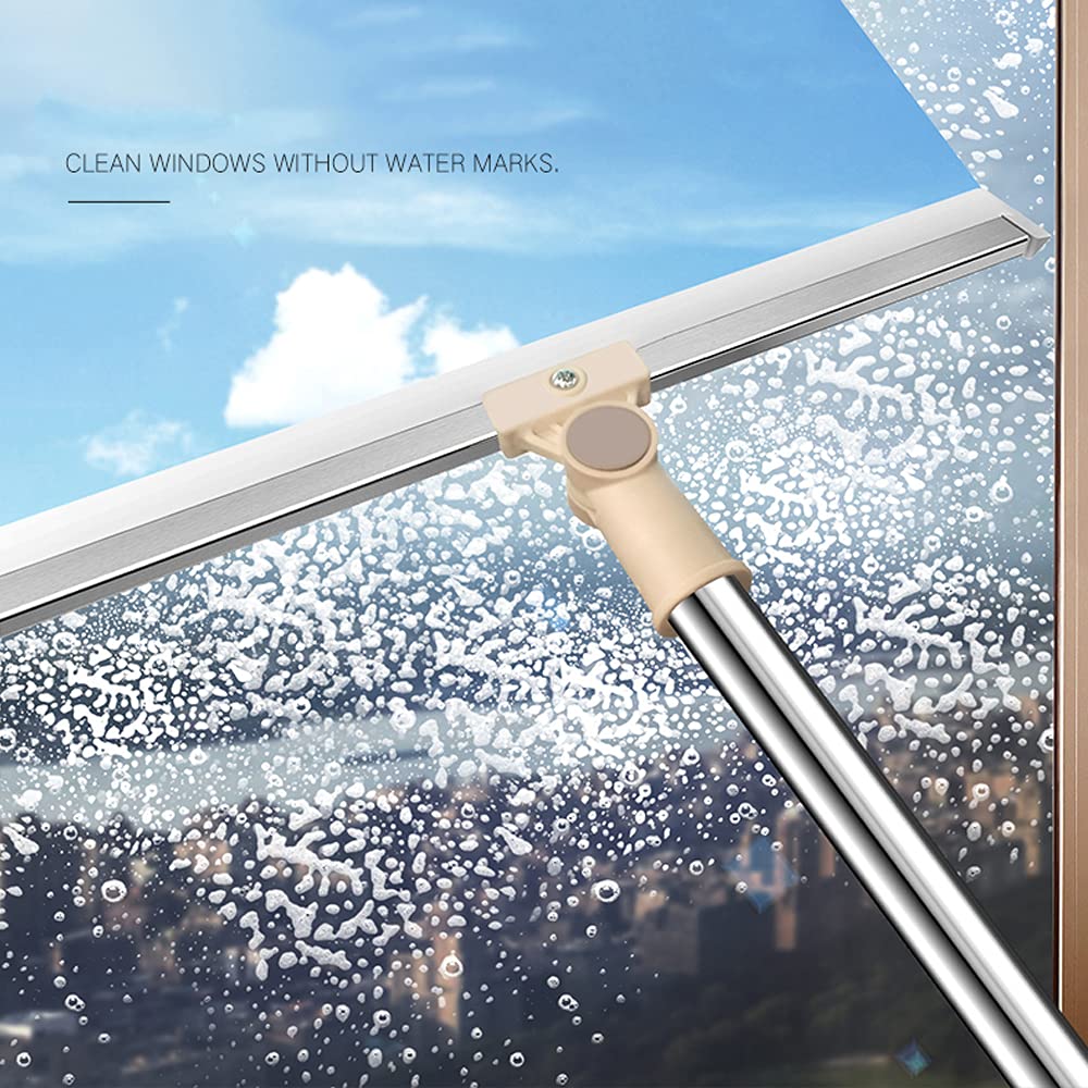 Floor Squeegee 20 inch Silicone Long Handle of 65" for Window Cleaning Shower Squeegee Scrubber Combi with Pole Extendable Telescopic Adjustable