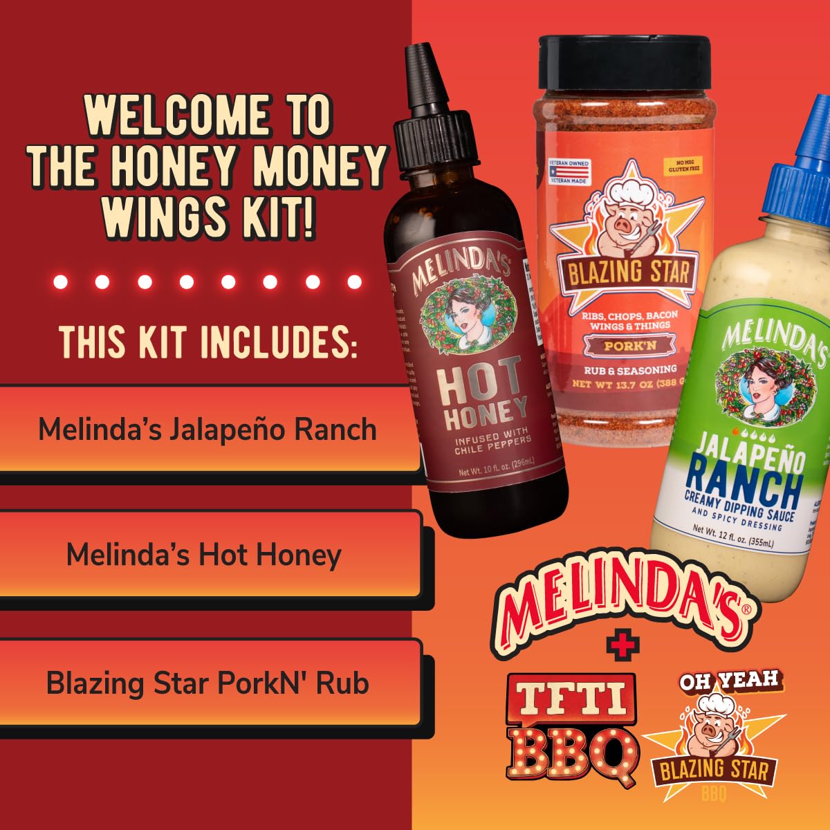 Melinda’s Honey Money Wings Recipe Kit - 3 Pack + Recipe - 2024 Open Fire Meat Up Award Winning Kit from Tony "Tone" Ramirez Includes Hot Honey
