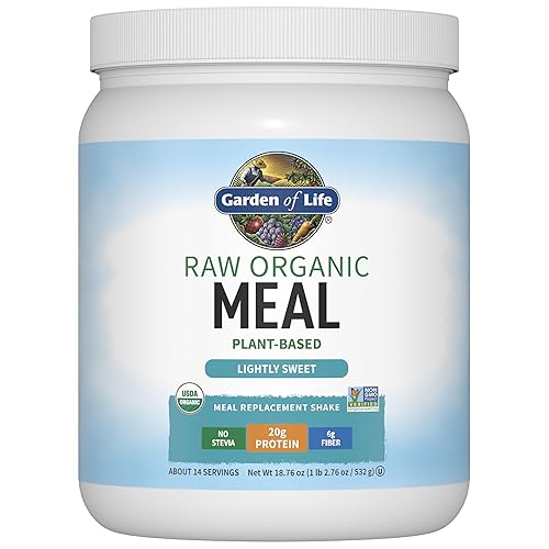 Garden of Life Meal Replacement Shakes, Vegan Protein Powder, Raw Organic Meal, Lightly Sweet Powder with Plant Based Pea Protein, Sprouts, Greens