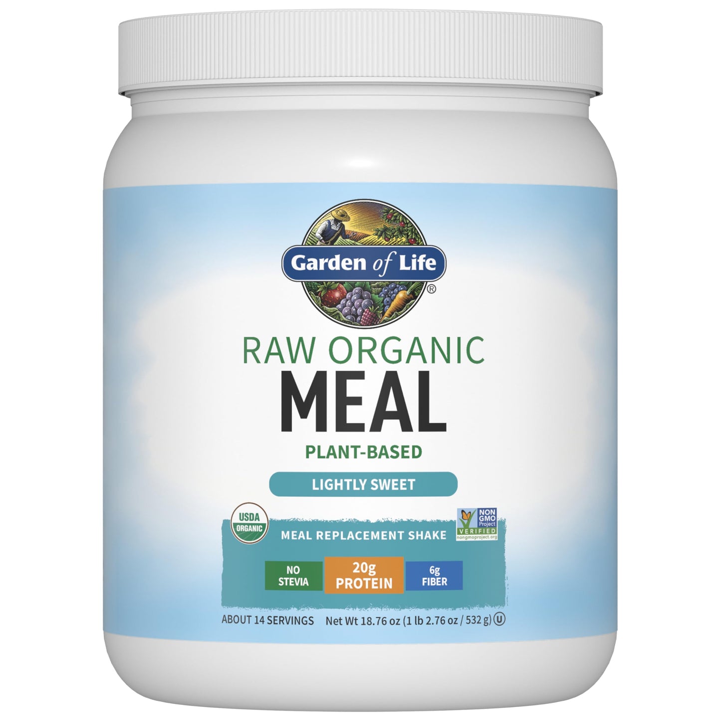 Garden of Life Meal Replacement Shakes, Vegan Protein Powder, Raw Organic Meal, Lightly Sweet Powder with Plant Based Pea Protein, Sprouts, Greens